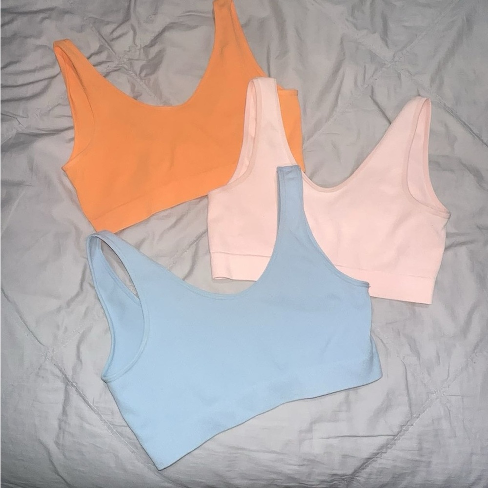 3 Set Kids Large Cropped Tank Tops, Pink, Blue, & Orange, from Charlotte Russe